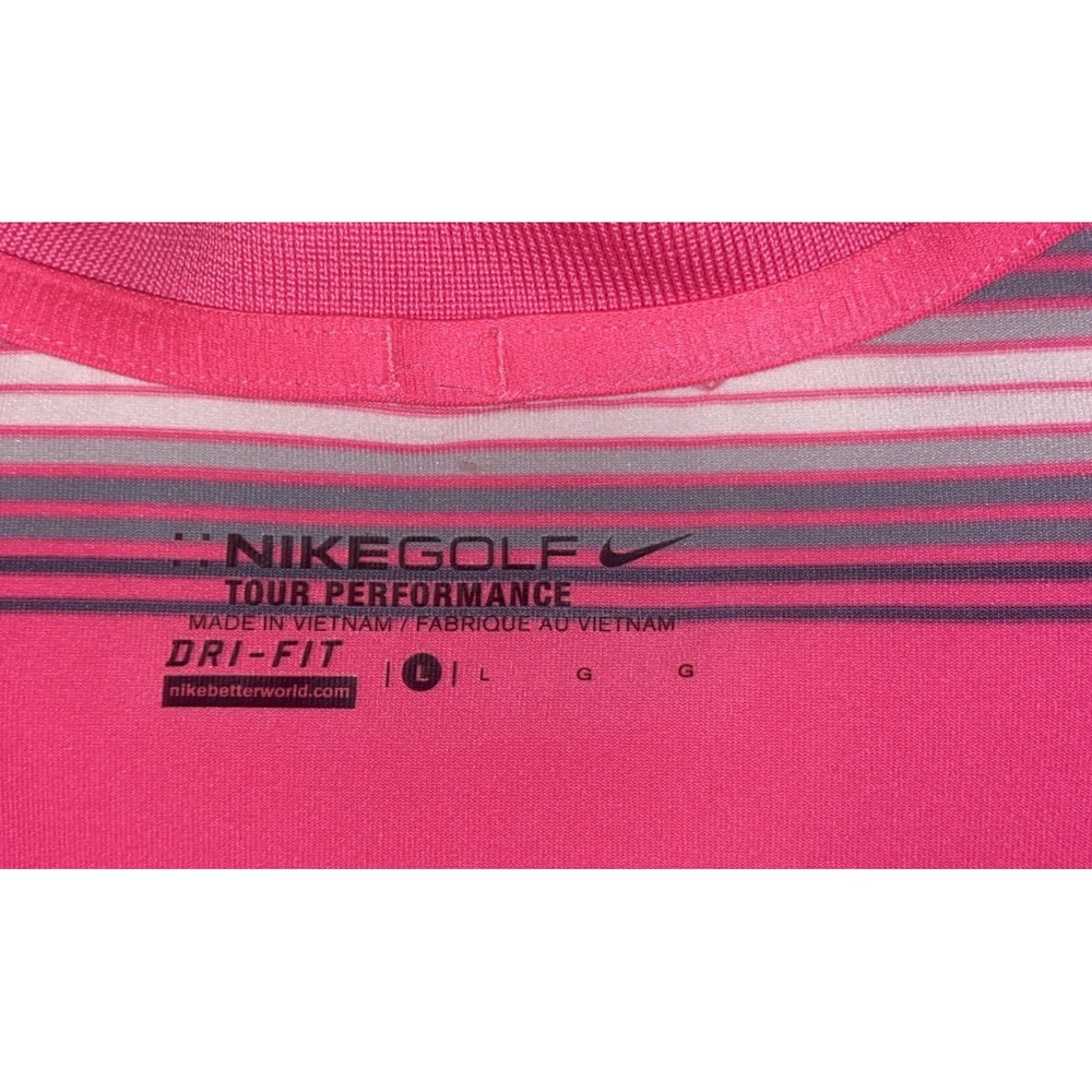 Nike Golf‎ Tour Performance Pink & White Striped Dri-Fit Polo Shirt Size Large - Picture 5 of 8